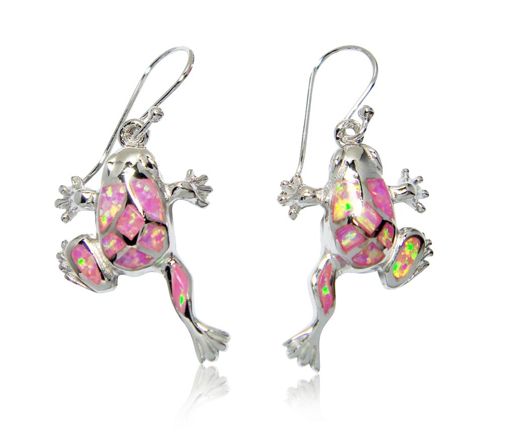 925 Sterling Silver Dangle Earrings Set Pink Fire Opal Frog