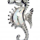 925 Sterling Silver White Opal Seahorse Sea Pendant