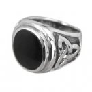 925 Sterling Silver Man's Oval Onyx Celtic Triquetra Trinity Knot Ring