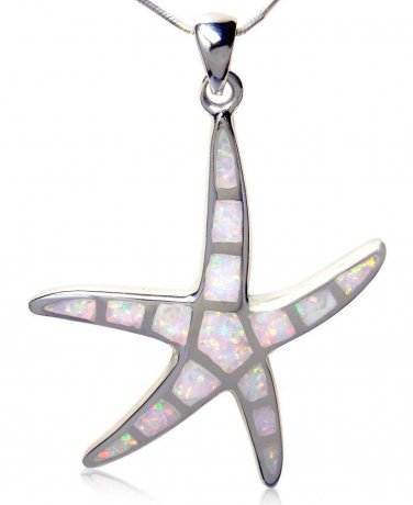 925 Sterling Silver White Opal Mosaic Inlay Sea Starfish Pendant