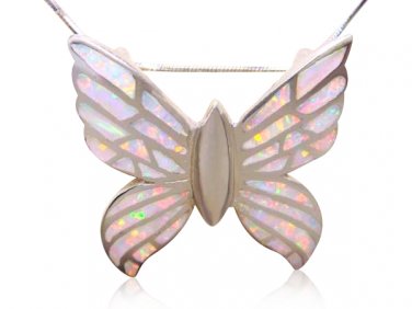 925 Sterling Silver White Inlay Opal Butterfly Monark Charm Pendant
