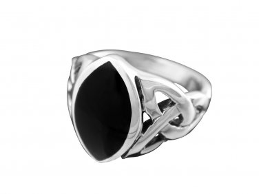 925 Sterling Silver Men's Onyx Celtic Triquetra Trinity Knot Ring