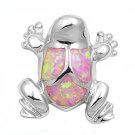 925 Sterling Silver Pink Fire Inlay Opal Lucky Frog Charm Pendant