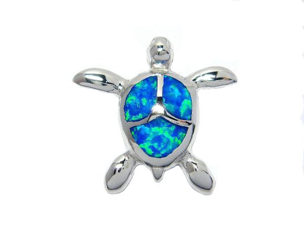 925 Sterling Silver Hawaii Blue Opal Sea Turtle Honu Charm Pendant