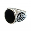 925 Sterling Silver Men's Celtic Symbol Sign Oval Genuine Onyx Thick Ring
