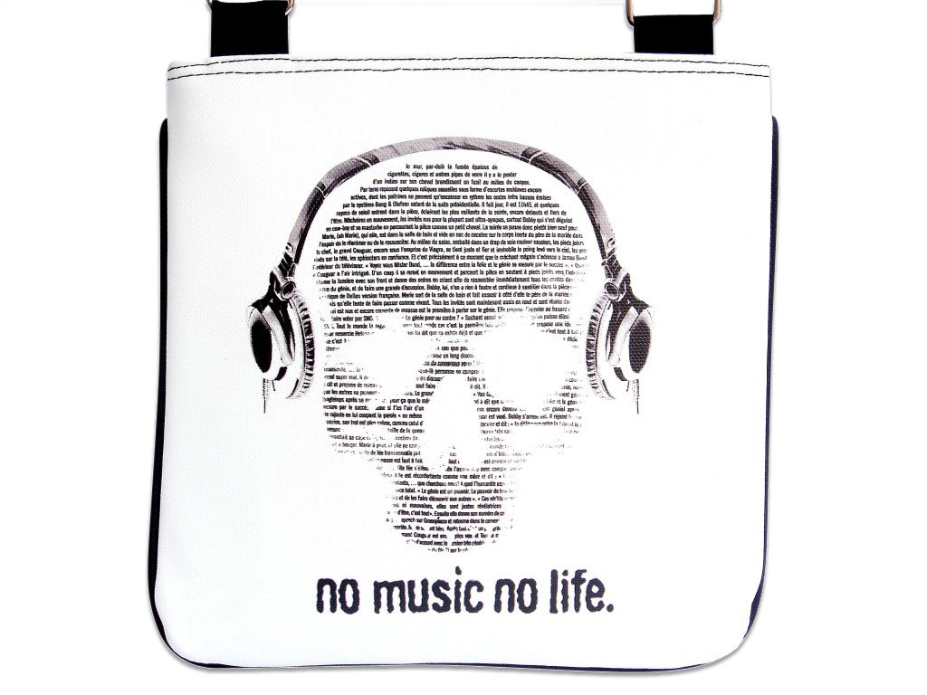 No Music No Life Skull Headphones Cool Messenger Sling Bag Purse
