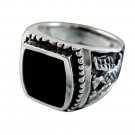925 Sterling Silver Mens German Iron Eagle Black Inlay Onyx Thick Ring 13gr