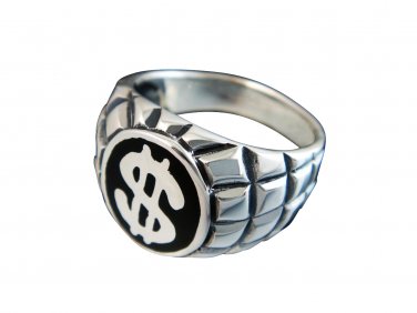 925 Sterling Silver Men's Dollar Sign US Currency Bling Greenback Poker Engraved Ring