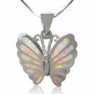 925 Sterling Silver White Mosaic Fire Inlay Opal Butterfly Charm Pendant
