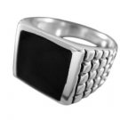 925 Sterling Silver Mens Square Black Inlay Onyx Engraved Checkered Ring