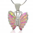 925 Sterling Silver Pink Mosaic Fire Inlay Opal Butterfly Charm Pendant