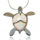925 Sterling Silver White Opal Sea Turtle Honu Charm Pendant