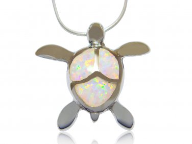 925 Sterling Silver White Opal Sea Turtle Honu Charm Pendant