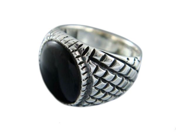 925 Sterling Silver Mens Black Onyx Checkered Sides Ring 12gr