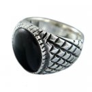 925 Sterling Silver Mens Black Onyx Checkered Sides Ring 12gr