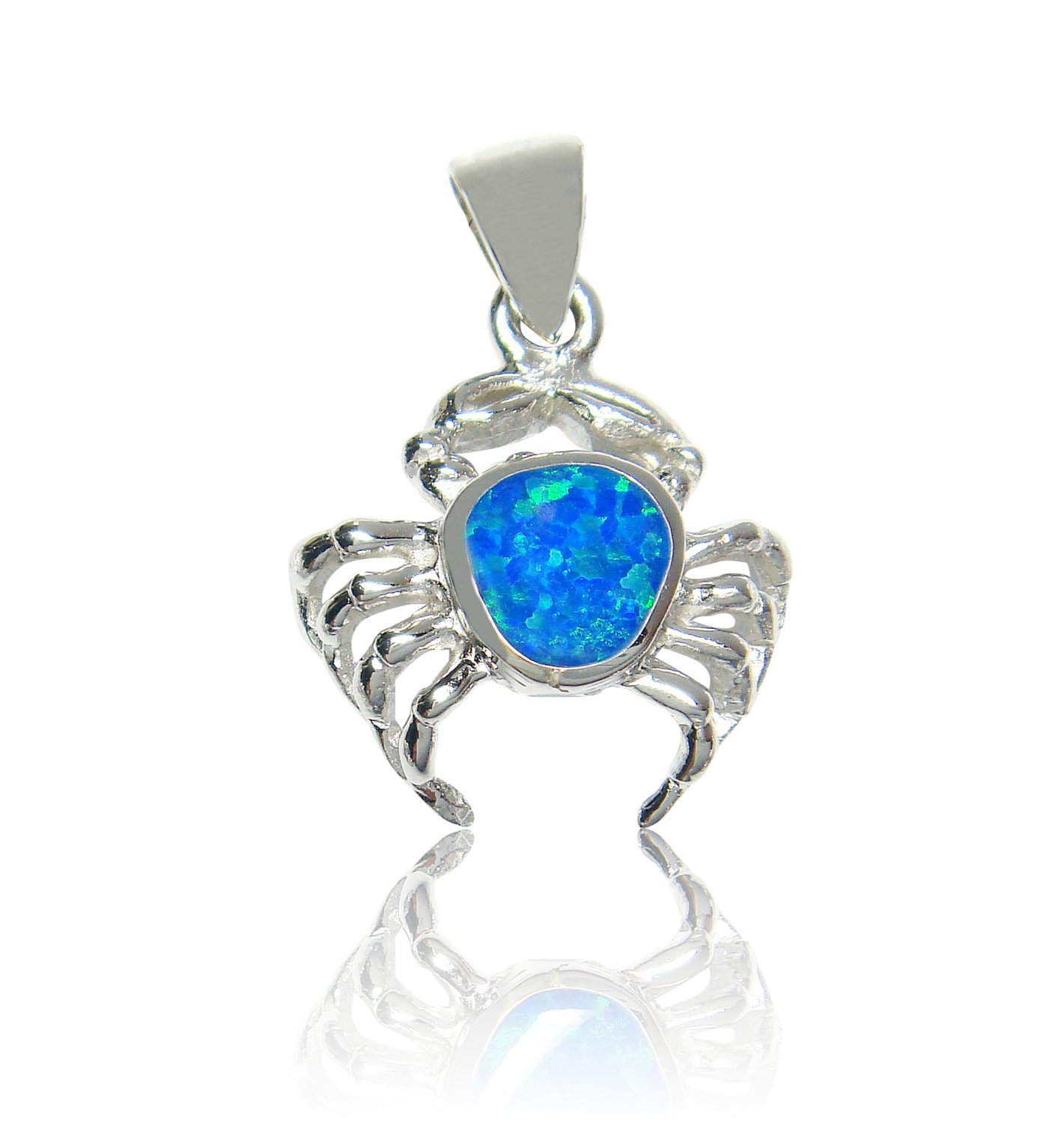 925 Sterling Silver Hawaiian Blue Fire Opal Crab Charm Pendant