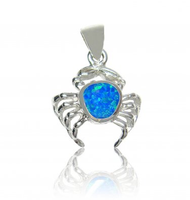 925 Sterling Silver Hawaiian Blue Fire Opal Crab Charm Pendant