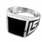 925 Sterling Silver Men's Onyx Engraved Greek Key Meander Meandros Ring