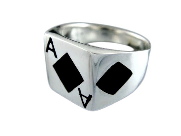 925 Sterling Silver Men's Ace of Diamonds Card Game Ring