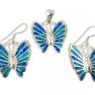 925 Sterling Silver Earrings Pendant Set Hawaiian Opal Butterfly