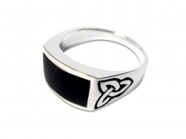 925 Sterling Silver Mens Celtic Knot Rectangular Black Genuine Inlay Onyx Ring
