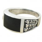 925 Sterling Silver Men's Scorpion Rectangular Black Genuine Onyx Ring