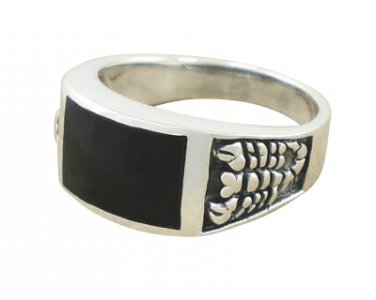 925 Sterling Silver Men's Scorpion Rectangular Black Genuine Onyx Ring