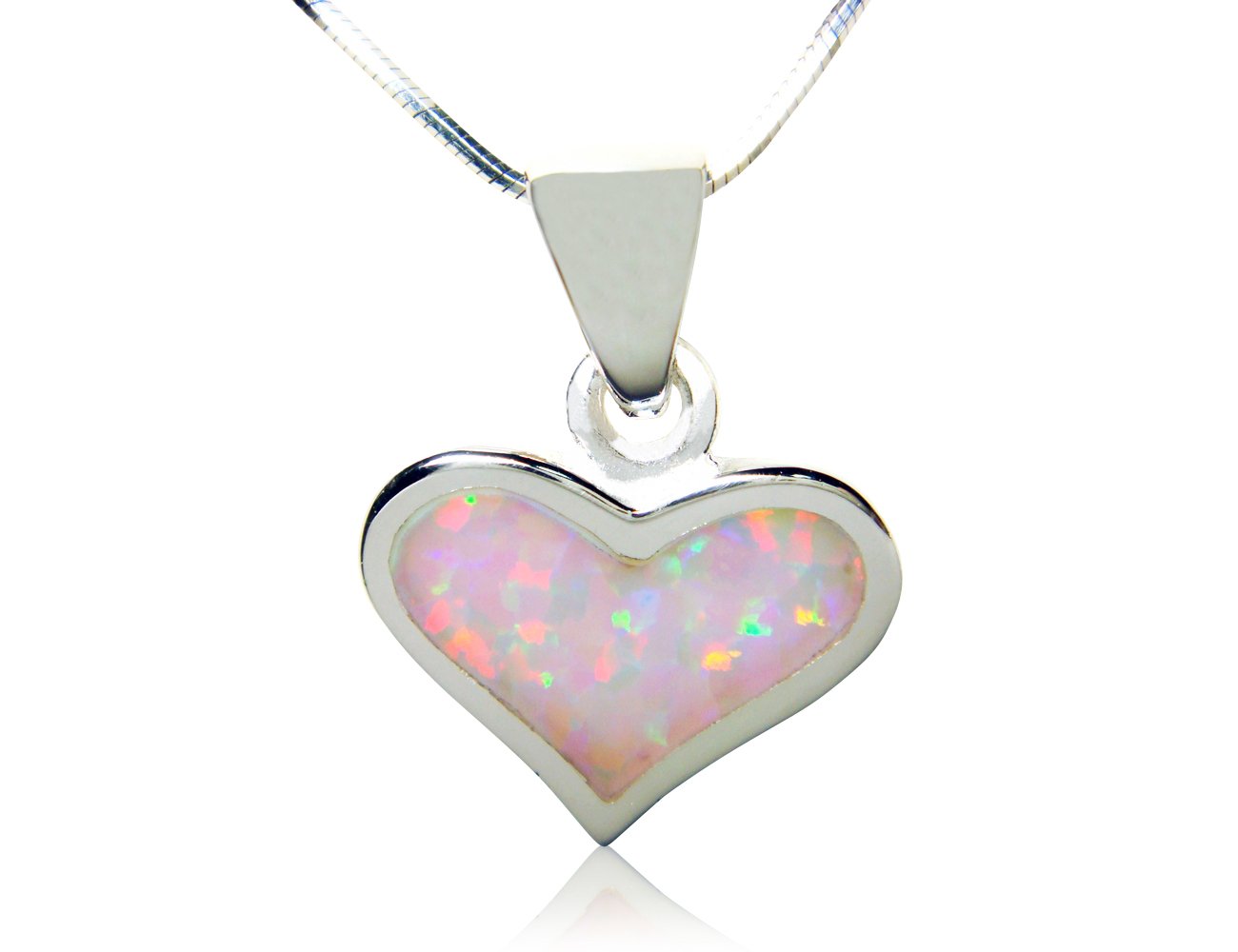 925 Sterling Silver White Opal Heart Love Charm Pendant