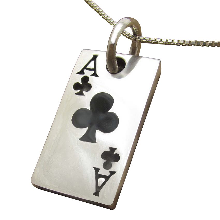 925 Sterling Silver Unisex Ace of Clubs Poker Casino Las Vegas Card Game Lucky Pendant
