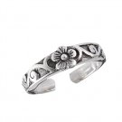 925 Sterling Silver Flower Oxidized Adjustable Pinky Toe Ring