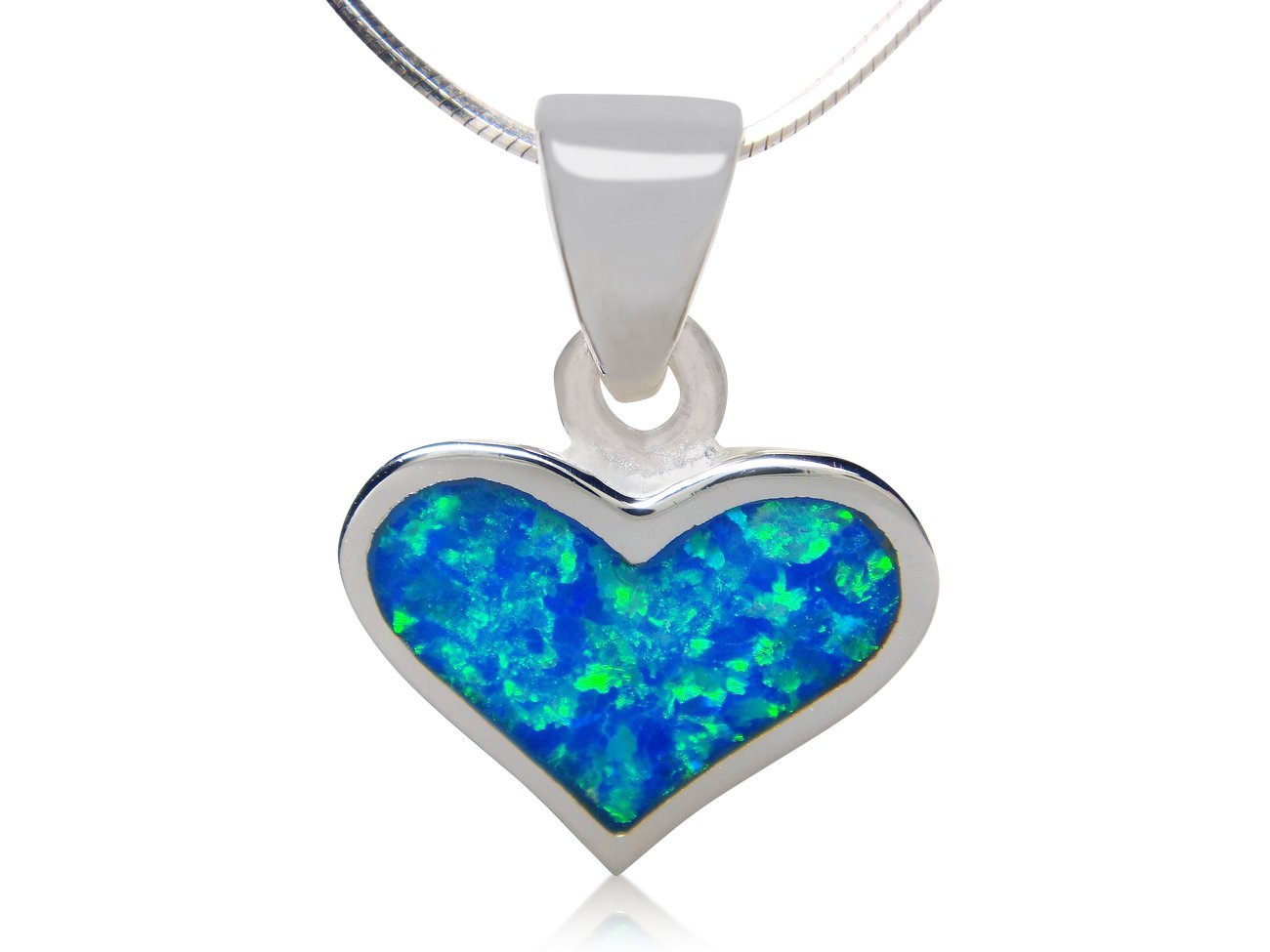 925 Sterling Silver Hawaiian Blue Fire Opal Heart Love Charm Pendant
