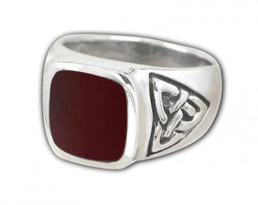 925 Sterling Silver Men's Rectangle Carnelian Celtic Irish Trinity Knot Ring