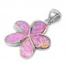 925 Sterling Silver Pink Fire Inlay Opal Beautiful Plumeria Flower Pendant