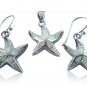 925 Sterling Silver White Opal Starfish Pendant Earrings Set