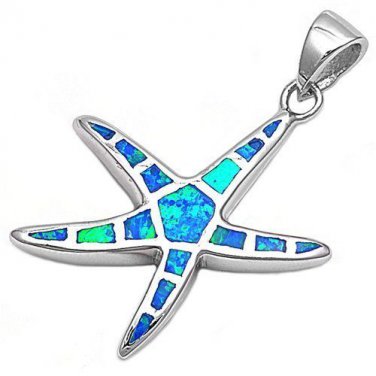 925 Sterling Silver Pendant Hawaiian Blue Fire Inlay Opal Sea Starfish