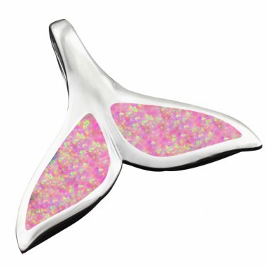 925 Sterling Silver Pink Fire Opal Sea Whale Tail Charm Pendant
