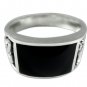 925 Sterling Silver Men's Rectangle Black Onyx Celtic Irish Knot Triquetra Ring