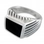 925 Sterling Silver Mens High Polish Black Onyx Striped Sides Ring