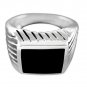 925 Sterling Silver Mens High Polish Black Onyx Striped Sides Ring