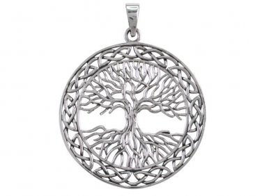 925 Sterling Silver Celtic Irish Infinity Knots Tree of Life Big Pendant 9gr
