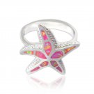 925 Sterling Silver Pink Inlay Fire Opal 3D Sea Starfish Lovely Ring