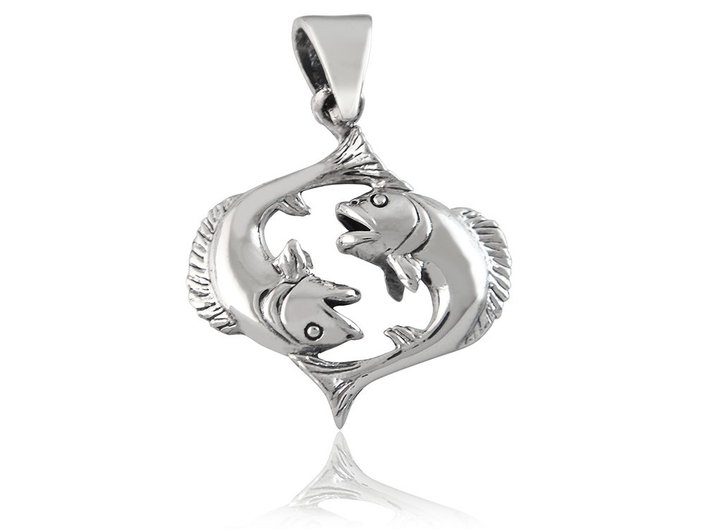 925 Sterling Silver Zodiac Star Sign Pisces Fish Sea Charm Pendant