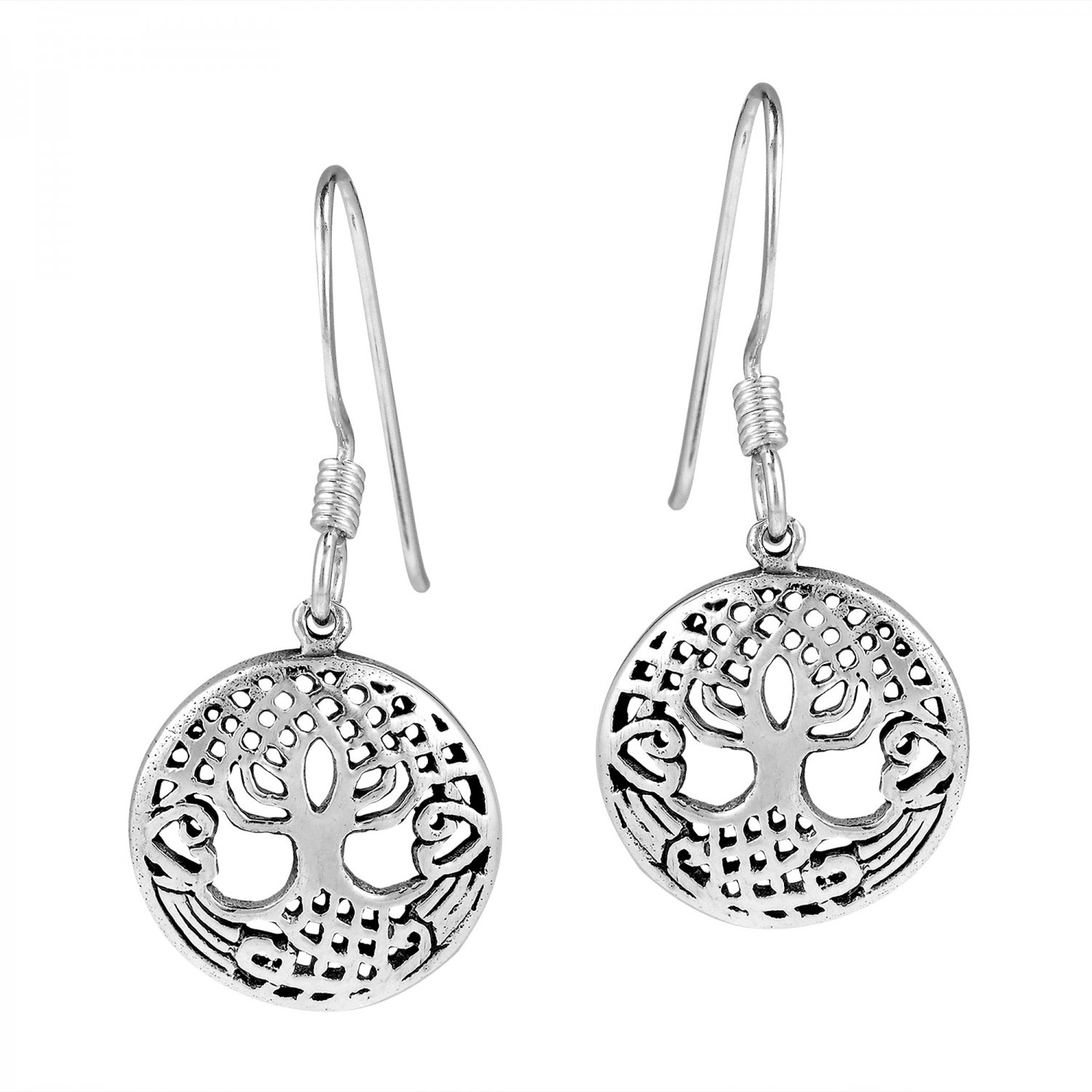 925 Sterling Silver Celtic Tree of Life Dangle Earrings Set