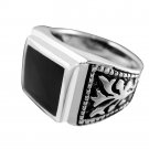 925 Sterling Silver Mens Black Onyx Celtic Irish Engraved Sides Ring