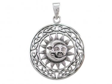 925 Sterling Silver Sun Crescent Moon Faces Celtic Irish Infinity Knots Charm Pendant