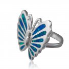 925 Sterling Silver Hawaiian Blue Fire Inlay Opal Lovely Butterfly Ring