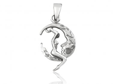 925 Sterling Silver Swinging Lady on Crescent Moon Face Charm Pendant