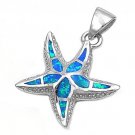 925 Sterling Silver Blue Fire Inlay Opal Sea Starfish 3D Charm Pendant