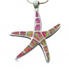 925 Sterling Silver Pink Fire Inlay Opal Sea Life Big Starfish Charm Pendant 7gr