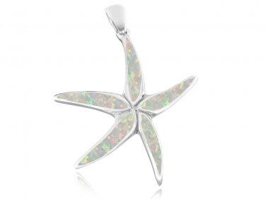 925 Sterling Silver White Fire Inlay Opal Starfish Sea Big Charm Pendant 8gr
